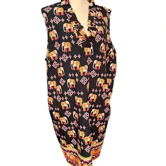 Crown & Ivy Elephant Print Sun Dress Size 20 Sleeveless Shift Summer Ruffle Navy - Picture 8 of 16